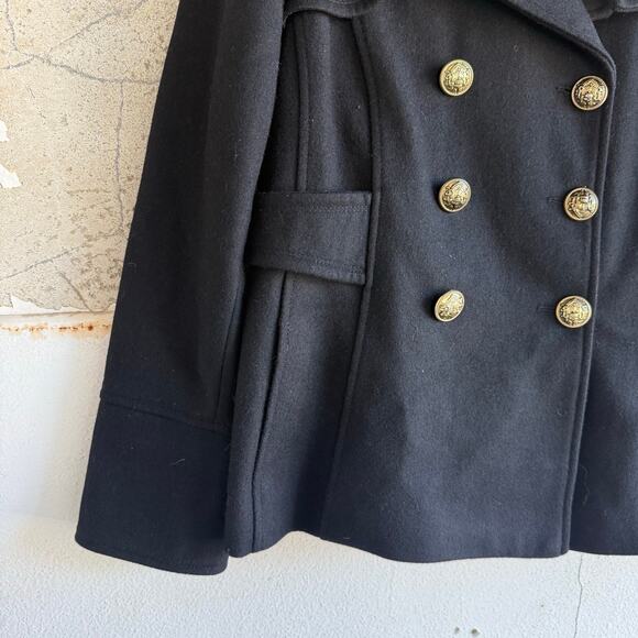 Y2K Guess Military Peacoat Black Wool Gold Button Double Breasted Coat Womens L - Picture 4 of 9